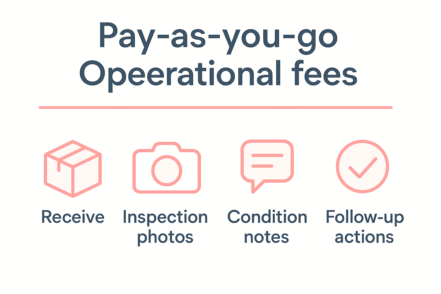 Pay-as-you-go operational fees: receive, inspection photos, condition notes, follow-up actions